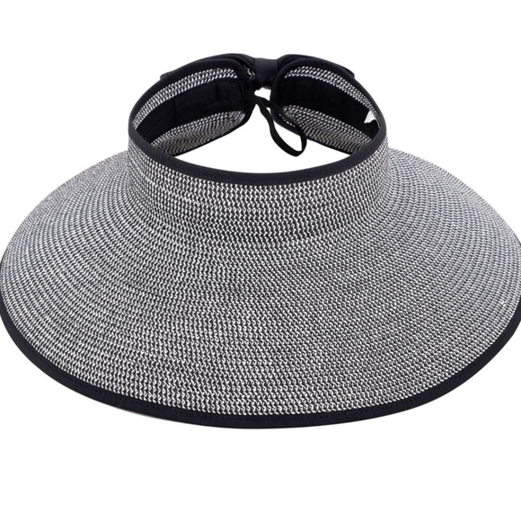 Simplicity Womens Sun Hat Foldable Straw Sun Visor Black/White - Picture 1 of 8
